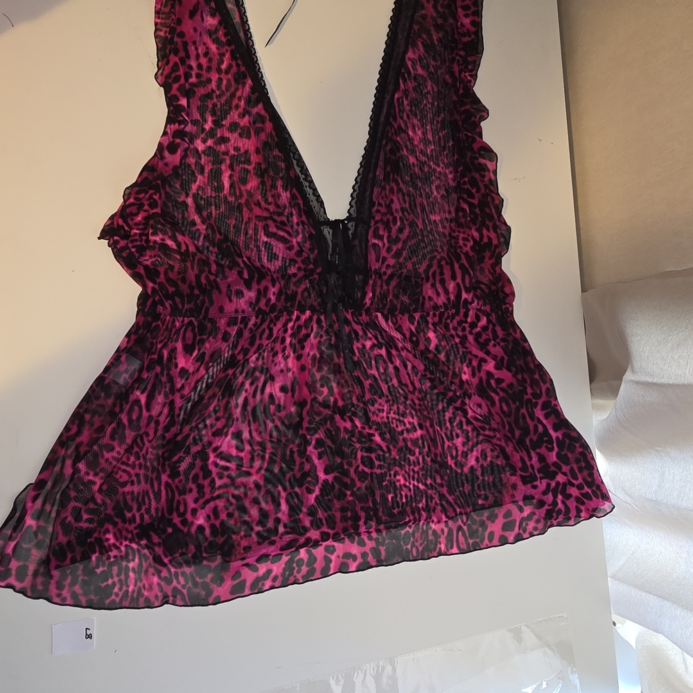 Secret Treasures Pink and Black Leopard Print Lingerie Top